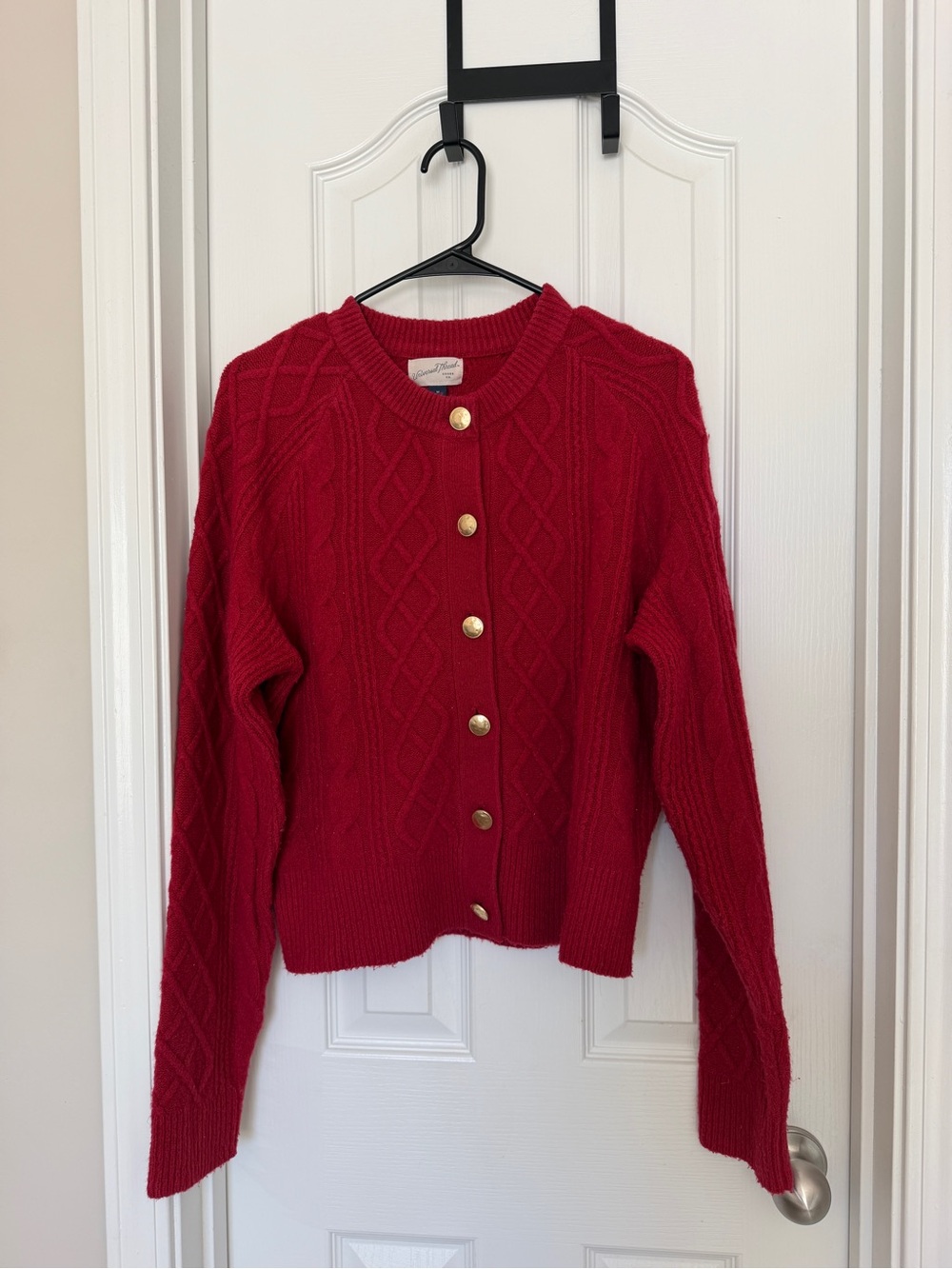Universal Thread Red Cable-Knit Button Cardigan with Gold Buttons